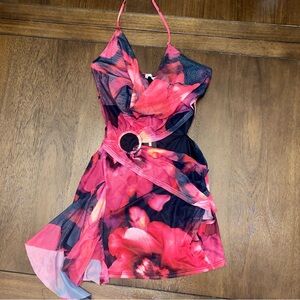 Fashion Nova Pink and Black Floral Mini Dress
